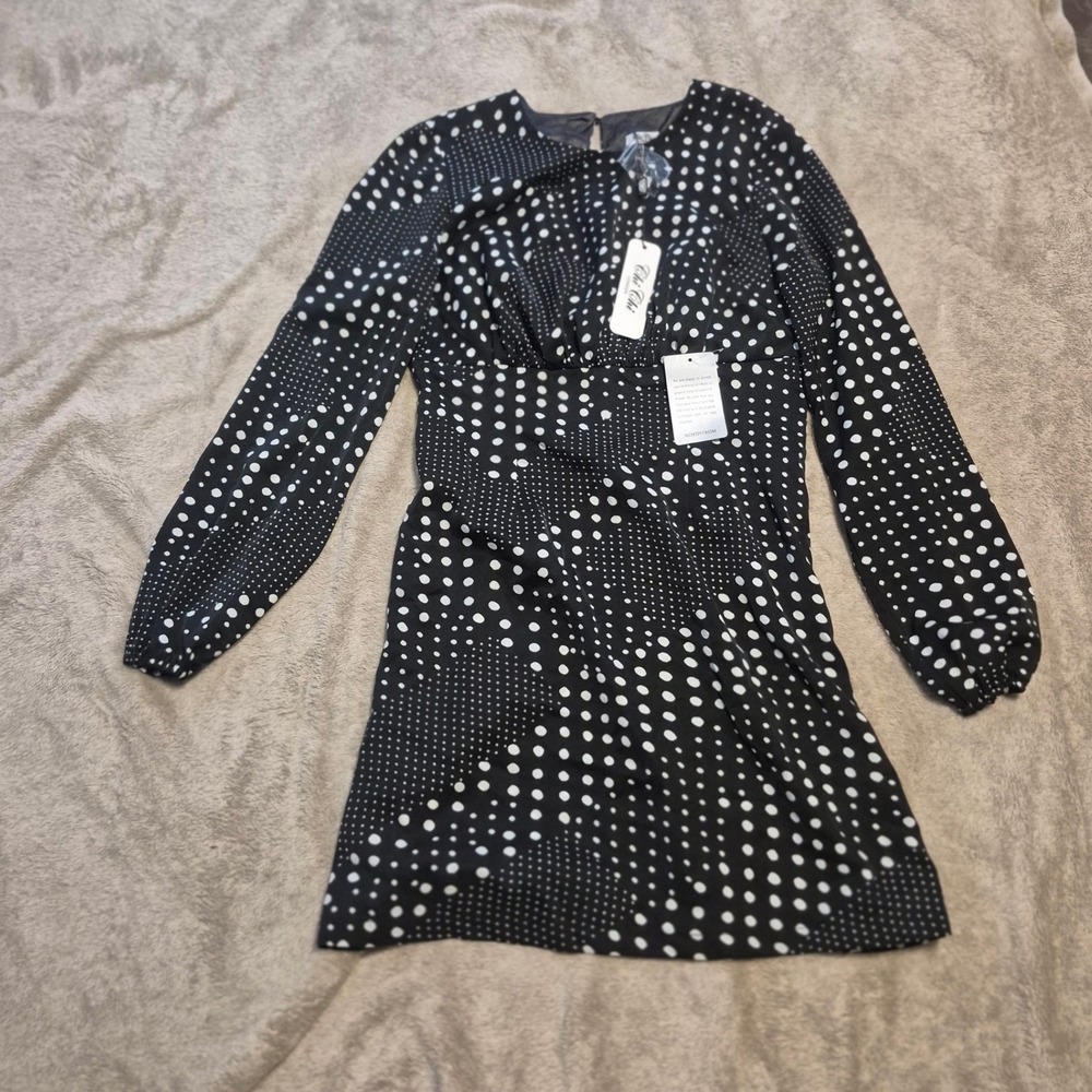 Chi Chi London Mixed Polka Dot Above Knee Dress Black White Womens US 8 NWT